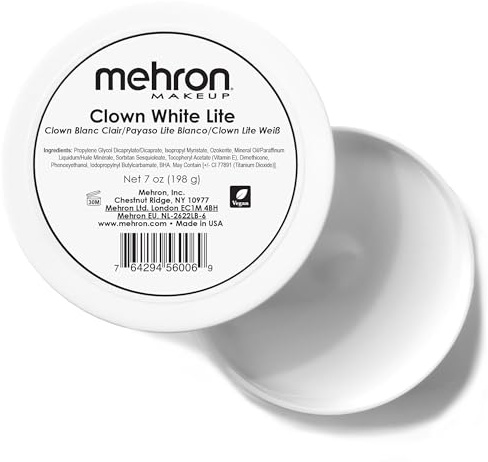 Mehron Makeup Clown White Lite | Professional Face Paint & Body Paint | White Cream Clown Makeup, Stage, Film, Cosplay, Mime, & Halloween 7 oz (198 g)