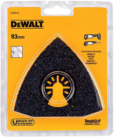 DeWalt Hartmetall-Raspel (Multitool-Zubehör- zum groben Schleifen von Fliesenkleber, Beton und Holz, optimierte Hartmetall-Körnung für effektiven Materialabtrag) DT20719, 93 x 93 mm