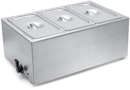 SYBO Food Warmer Commercial Grade Stainless Steel Bain Marie Easy to Clean Steam Table for Buffet Catering and Restaurants, ETL, CE ROHS Certified for Commercial, Safety (3 Sections)