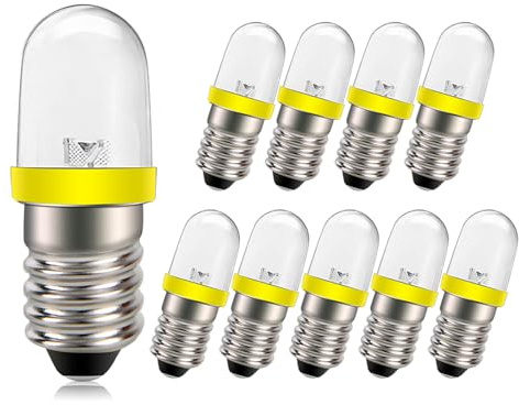 Ruiandsion LED-Leuchtmittel, 3 V, 6 V, 12 V, E10, Mini-LED-Lampen, weiß/blau/rot/grün/gelb, E10-Sockel, 10 Stück, gelb, 6V 6.00volts