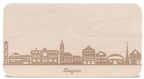 GRAVURZEILE Frühstücksbrettchen Bayern mit Skyline Gravur - Brotzeitbrett & Geschenk für Bayern Stadtverliebte & Fans - ideal auch als Souvenir