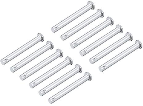 sourcing map 12 Stück Steckbolzen Einloch Rundbolzen Gabelbolzen Flachkopf,6mm X 60mm Splintstift Verzinkung Massiver Stahl Lochbolzen