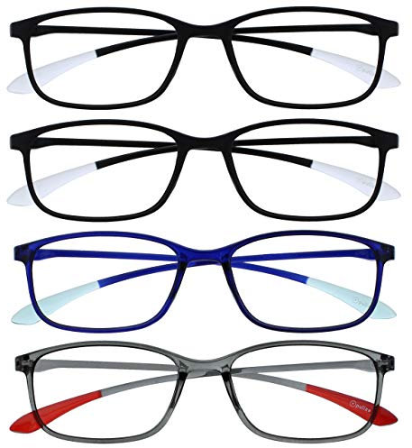 OPULIZE Ice Lesebrille 4er Pack Ultraleicht Rahmen Kratzfest Mattschwarz Kristallblau Kristallgrau Herren Damen RRRR61-1137 +1.00