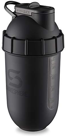 ShakeSphere Tumbler View: Protein Shaker Bottle with Side Window, 24oz ● Capsule Shape Mixing ● Easy Clean Up ● No Blending Ball Needed ● BPA Free ● Mix & Drink Shakes, Smoothies, More (Matte Black)