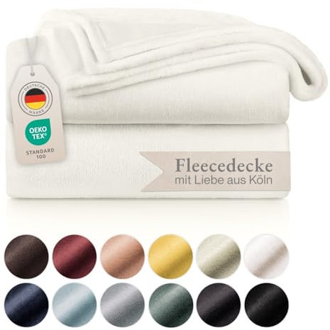 Blumtal Kuscheldecke flauschig - Oeko-TEX zertifizierte Fleecedecke 130x150 cm - Wohndecke 130x150 cm - Decke Couch Wohn- & Kuscheldecke - Flauschdecke - Decke für Couch/Fleecedecken Creme