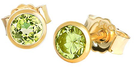 NKlaus Ohrstecker aus 585er Gelbgold 14 Karat mit echtem Peridot 2 Stück | Naturstein: Steinfarbe kann vom Foto abweichen; ohne Geschenkverpackung