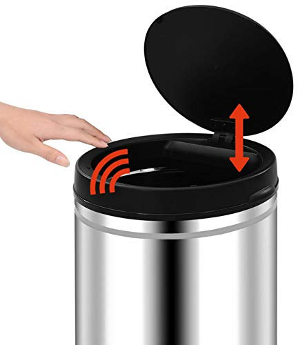 Tidyard Poubelle à Capteur Automatique 70 L, Bacs à Ordures de Cuisine Acier inoxydable, Avec voyants LED
