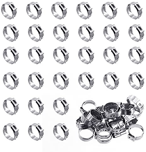 Wokape 50 Stück 12,8-15,3 mm Einzelohr Stufenlos Schlauchschellen Set, Einstellbare Rohrschellen 304 Edelstahl Schlauchschelle