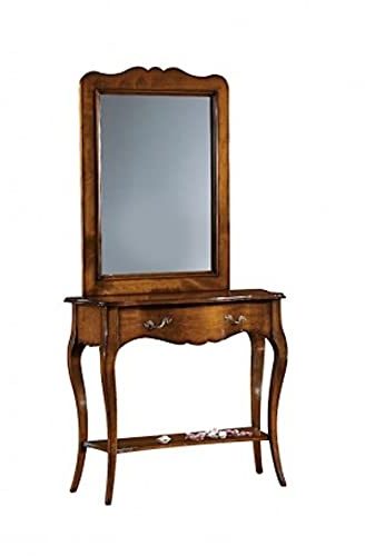 Mar.c.a. Design - Consola con espejo de madera de álamo color nogal oscuro, mueble de arte pobre, fabricado en Italia - Medidas 101 x 40 x 89 cm