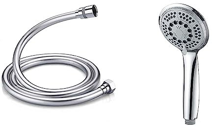 GRIFEMA Complento G804 Manopola Doccia Grande, Soffione Doccia Con 5 Modalita Spray & Complento-G852 Flessibile Doccia In Pvc (G1/2 Pollici, 150 Cm), Tubo Doccia Da Anti Torsione, Bianca/Cromo