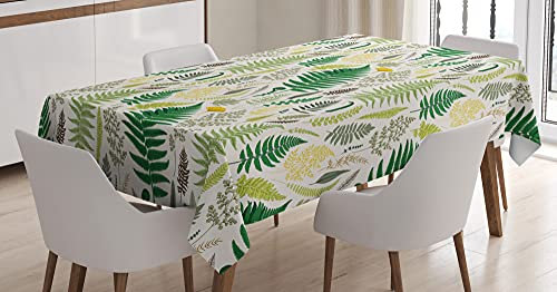 ABAKUHAUS Wald Tischdecke, Vintage Farne Kräuter Bild, Für den Inn und Outdoor Bereich geeignet Waschbar Druck Klar Kein Verblassen, 140 x 240 cm, Off White Multicolor