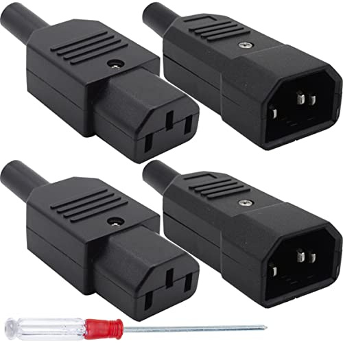 Xiatiaosann Kaltgerätestecker AC 250V C14 C13 Buchse Stecker Inline Männlich Weiblich 10A 3 Polig IEC320 PDU Schrank Netzstecker Anschlusskabel, 4 STÜCKE