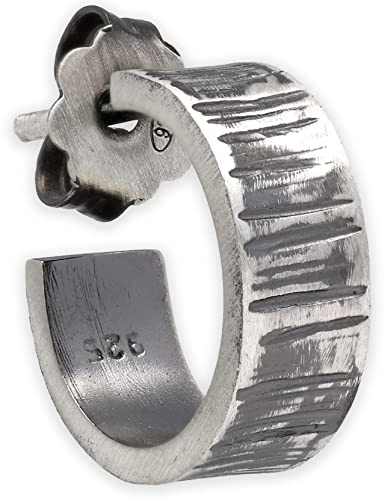 Herrörhänge Kreoler Oxiderat 925 Sterlingsilver - Strukturerad Huggie - Nickelfri & Hypoallergen - Enkel - Handmade by Emmanuela