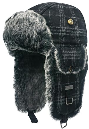 Alkaidstar Unisex Fliegermütze Rib Wolle Bomber Aviator Pilot Hat Faux Fellmütze Winter Russische Mütze Herren Bomber Hut