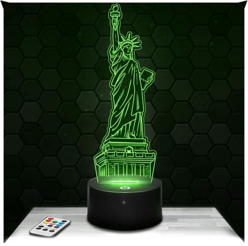 Lampephoto.fr - Lampe Freiheitsstatue Nachtlicht Drahtmodell-Hologramm | Made in France, Sockel & Größe wählbar, dimmbar, Batterie-/USB-Betrieb, HD-Lasergravur, Geschenk für Sie & Ihn