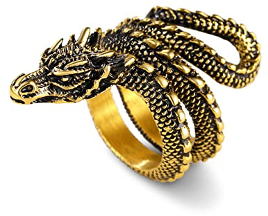 U7 Herren 18k Vergoldet Wikinger Drache Ring - Vintage Lóng Hip Hop Biker Großer Statement Modeschmuck Accessoire (Größe 59)