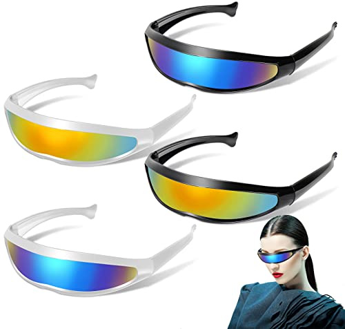 SelfTek Futuristische Sonnenbrille für Erwachsene, 4 Stück Farbiger+Blau Futuristische Brille für Cosplay Party