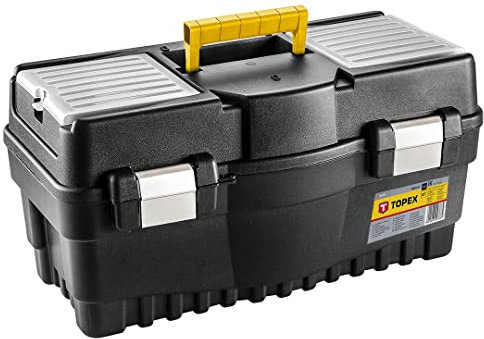 TOPEX Boîte à outils 22 Organisateur, compartiments de rangement, cadre de transport, fermeture à pression en aluminium, poignée en plastique, poignées latérales, 54,7 x 27,1 x 27,8 cm