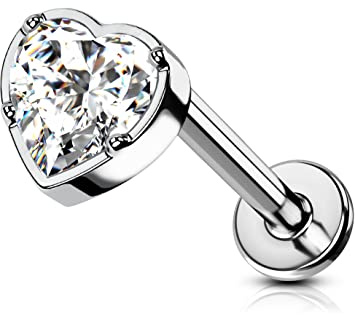 OUFER Titan Helix Piercings 16G Ohrpiercing Ohrring Knorpel Flat Back Conch Piercing Ring Tragus Lippenpiercing Labret Internally Thread Herz CZ Bar Upper Top Lower Ear Studs Schmuck Gift 8mm
