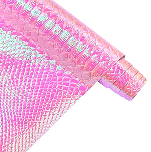 30x135cm Holographic Crocodile Skin Vinyl, Iridescent Pink Alligator Faux Leather, Embossed Craft Fabric for DIY Sewing Project