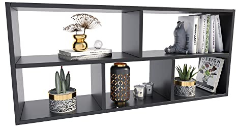 MATKAM Wandregal Hängend - Regal Wand B:113,6 H:50 T:25cm - Hängeregal mit modernem Design - Bücherregal Wand für Wohnzimmer, Schlafzimmer oder Jugendzimmer - Bücherregal Hängend - Schwarz