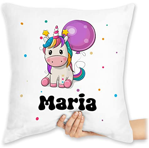 Kissen 40x40 Zierkissen - Geschenk Einhorn personalisiert I Einhörner I Unicorn I Geburtstag - 40 x 40 cm - Weiß - einhornkissen Unicorns Name Einhorn-Kissen einhörnern lustig kuschelkissen