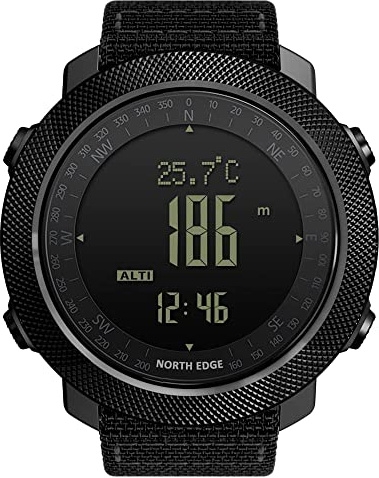NORTH EDGE Apache Tactical Outdoor Watch for Men, Altimeter Barometer Compass Temperature Sensor, Rugged Sports Watch with Pedometer, Waterproof for Hiking Outdoor Activities
