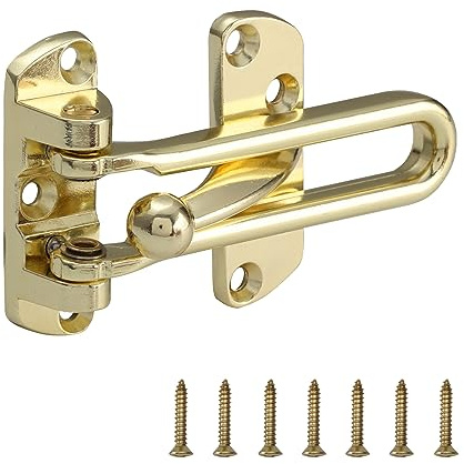 WellMade Swing Bar Door Lock Latch,Door Security Latch for Kids Safety and Home Security, Reinforcement Door Latch Guard Clasp（Bright Brass，1 Pack)
