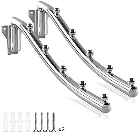 2 Stück Kleiderhaken Balkon Klappbar Edelstahl, Kleiderlüfter Wand Klappbar Edelstahl, Kleiderstange Klappbar Kleiderbügel Metall Wandmontage Waschküche Wand Kleiderstange mit Schwenkarm Wandmontage