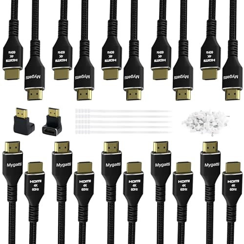 Mygatti Cable HDMI 4K 5 metros/10 unidades,cable HDMI 2.0 Ultra HD,nailon trenzado y conectores chapados en oro,4K@60 Hz,HDCP 2.2,ARC,para portátiles,monitores,HDTV,PS5, Xbox One y más