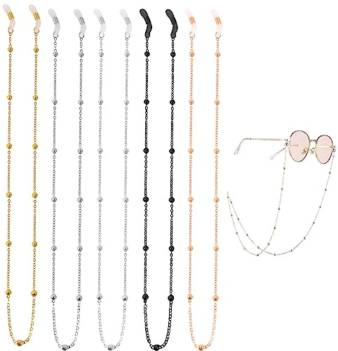 YuZhou 5Pcs Glasses Chain Sunglasses Chain Gold Eyeglass Chains Silver Long Strap Beaded Spectacles Cord Lanyard Strap Glasses String Eyewear Reading Retainer for Men Women