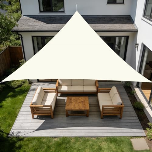 SUNNY GUARD Sonnensegel Wasserdicht 3.5x3.5x3.5m Dreieckig Sonnenschutz Wetterschutz Segel Baldachin UV Schutz für Balkon Terrasse Garten, Dunkler Creme