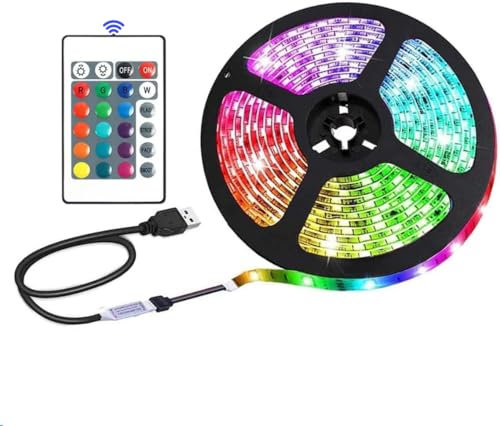 USB LED Colour Changing Strip Lights with RGB 16 Colours, 24Key Remote Control for Various Decorative Applications (2m)