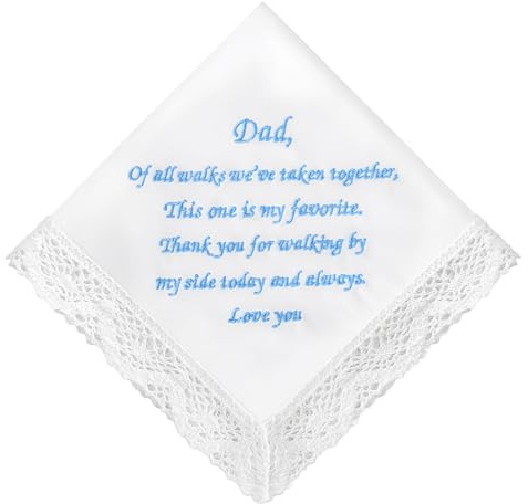 HOULIFE Besticktes Spitzen-Hochzeits-Taschentuch, 60er Jahre, Baumwolle, Weiß, Einstecktuch für Braut, Bräutigam, Hochzeitsgeschenk, 32 x 32 cm, Für Papa, 1 Stück, 38