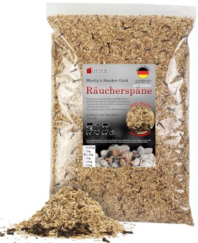 Moritz 2,5 kg di trucioli di faggio con chiodi di garofano fine 0,75 – 2 mm, affumicatura a freddo di pesce, carne, salsiccia, formaggio, verdure, anche per barbecue, barbecue – farina affumicata