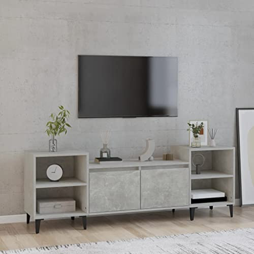 TJROO TV-Schrank in Zementgrau, 160 x 35 x 55 cm, aus mehrschichtigem Holz und Metall – niedriger Schrank mit Türen, Vitrine, Konsole und Ablage unter TV