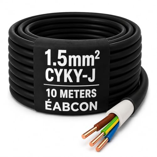 10 METERS 3 CORE 1.5MM CYKY-J SOLID CORE BLACK HEAVY DUTY TUFF CABLE FOR GARDEN LIGHTS/SWITCHES/PUMPS - 450V / 750V