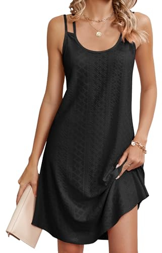 Damen Sommerkleid Ärmellos Tank Kleid Leicht und Luftig Spaghetti Trägerkleid Casual Sommer Swing Kleid (DE/NL/SE/PL, Alphanumerisch, M, Regular, Regular, schwarz)