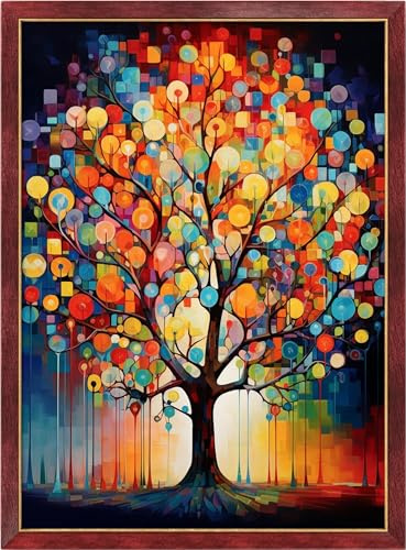 Leczany Kreuzstich-Set zum Selbermachen: komplettes Sortiment an vorgedruckten Startersets für Anfänger – Farbige Bäume 33x46cm