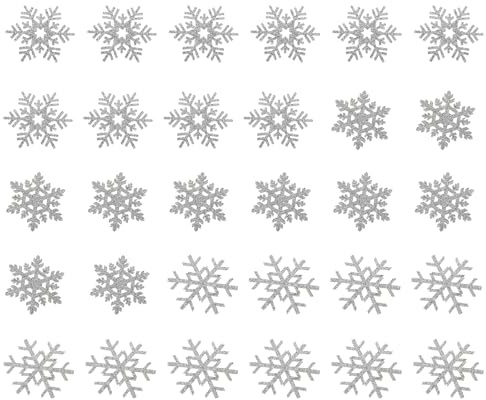Tofficu 30 Stück Schneeflocken-Aufnäher, Schnee-Weihnachts-Stickerei-Aufnäher, Schneeflocken-Glitzer-, Applikationen für Jeans, Kleider, Kleidung, Vorhänge, Handtasche