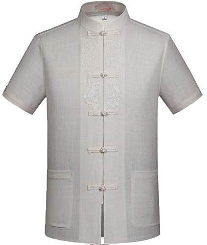 FGDIUCVN Kampfsportbekleidung Herren Kurzarm Tang Anzug Kung Fu Tops Kampfkunst Shirts,Weiß,XL