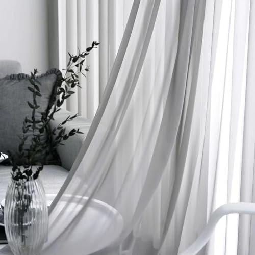 Beydodo Gardine mit Hakenaufhängung, Vorhänge Hellgrau 2er Set Lichtdurchlässig 137x229CM Modern Einfarbig Gardinenschals Vorhänge Halbtransparent Wohnzimmer Schlafzimmer