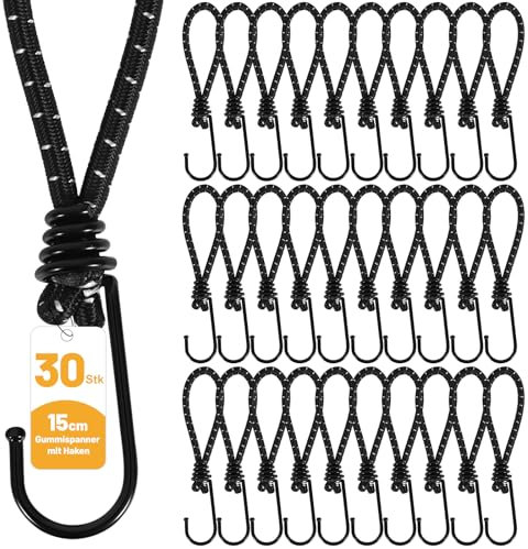 Cokaca Expander mit Haken- 30 Stk/15 cm, Spanngummi mit Haken, Hochbelastbare Gummispanner mit Haken, geeignet als Spannhaken Expanderschlingen für Stationäre Banner Plakate Zelte Planen Netze