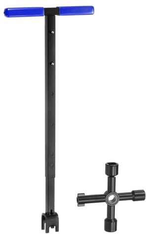 HARFINGTON Water Meter Key 37 Inch Adjustable Enforced Steel T-Handle Shut Off Wrench with 4-way Multi-Functional Utility Key for Valves Curb Main, Blue