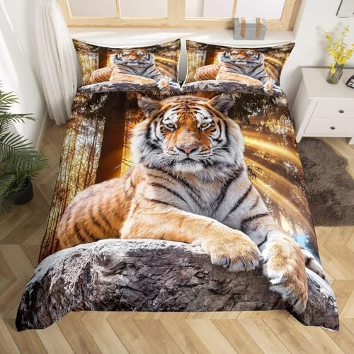 Homemissing Tiger Bettwäsche Safari Tiger Bettbezug 140 x 200 cm Kinder Jungen Wilde Tiere Bettwäsche-Set, weich, Mikrofaser, Bettbezug