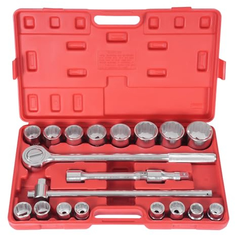21tlg Ratschenschlüssel Satz mit 3/4 12-Kant Umschaltratsche Feinmechaniker Steckschlüssel Steckschlüssel-Durchmesser 19-50 mm Werkzeuge mit Koffer 51x31x8cm für Anziehen von E-Torx Dreikant