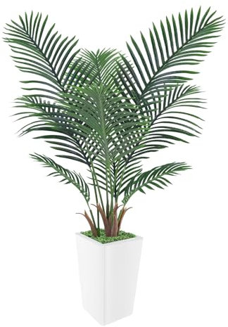 MODCART Artificial Palm Tree 5FT, Faux Palm Tree with Tall White Planter, Realistic Leaves & Natural Wood Trunk, Ideal for Home Decor and Housewarming Gift