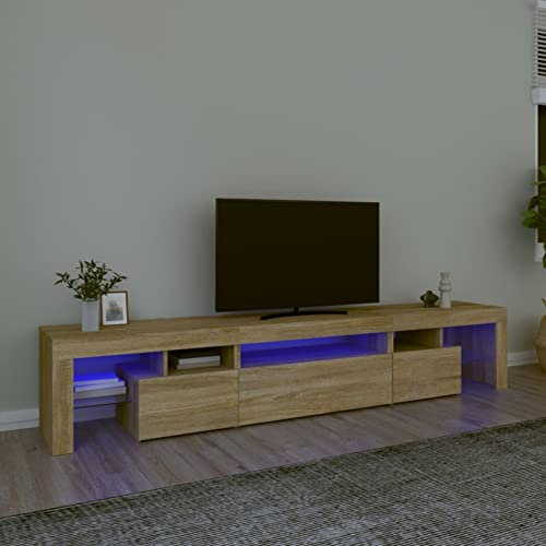 Sufrk Meuble TV avec lumières LED chêne Sonoma 215 x 36,5 x 40 cm Meuble TV mobile pour télévision, meuble industriel table basse vintage console pour salon