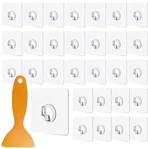 Xpieoyrm 30 Piezas Ganchos Adhesivos Impermeables Para Pared, gancho de pared impermeable resistente al aceite, sin perforar ni clavos, Carga máxima de 10 kg, para Colgar en la Cocina Y el Baño