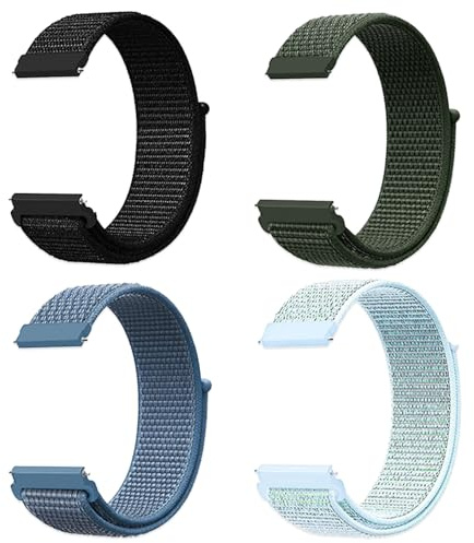 JSTHHTT 4 Stück Schnellverschluss Armband, Fabric Aatmungsaktive Gewebte Verstellbare Ersatzband (20mm Helles Cyan, Cape-Blau, Militärgrün, Schwarz)